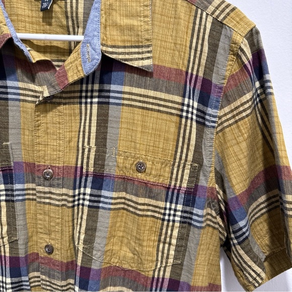 Toad & Co. Plaid Button Down Cotton Shirt Yellow Brown Plaid Casual - Picture 3 of 5